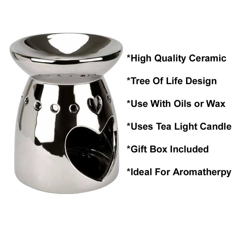 Tea Light Wax Melt Warmer Oil Burner - 2 PACK - Silver Heart