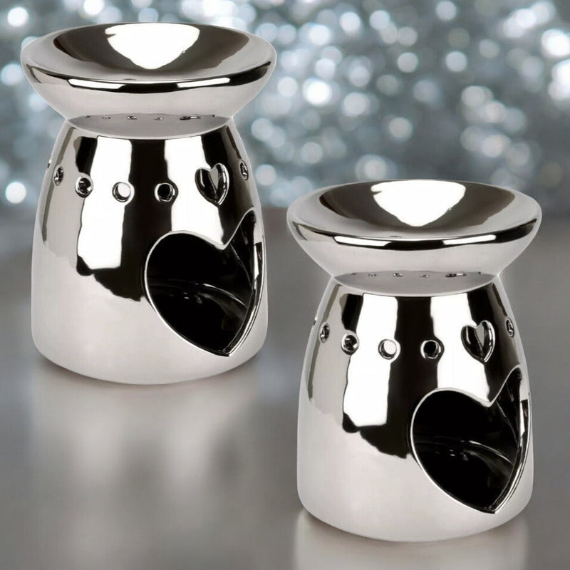 Tea Light Wax Melt Warmer Oil Burner - 2 PACK - Silver Heart