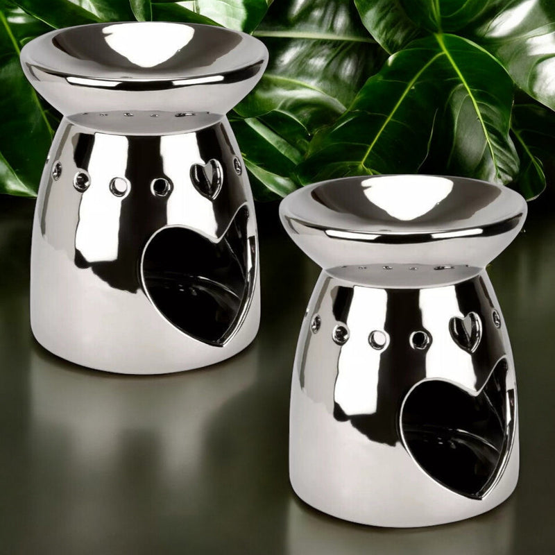 Tea Light Wax Melt Warmer Oil Burner - 2 PACK - Silver Heart