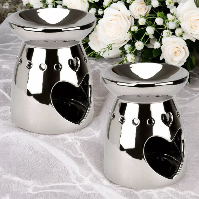 Tea Light Wax Melt Warmer Oil Burner - 2 PACK - Silver Heart