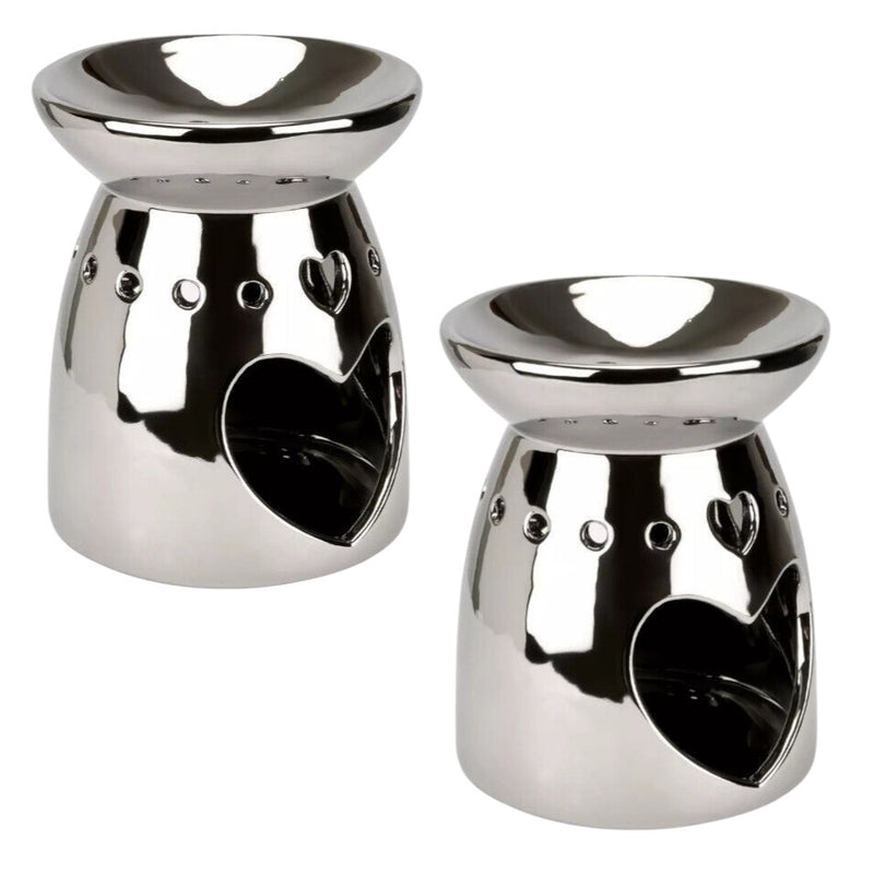 Tea Light Wax Melt Warmer Oil Burner - 2 PACK - Silver Heart