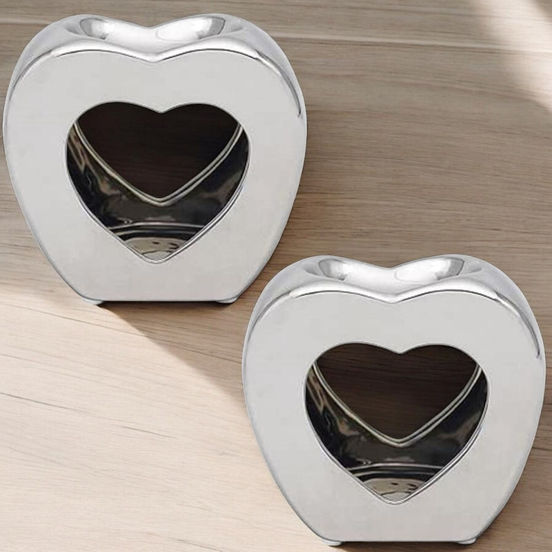 Silver Heart Wax Melt Warmer Oil Tea Light Aroma - 2 PACK - Luxury