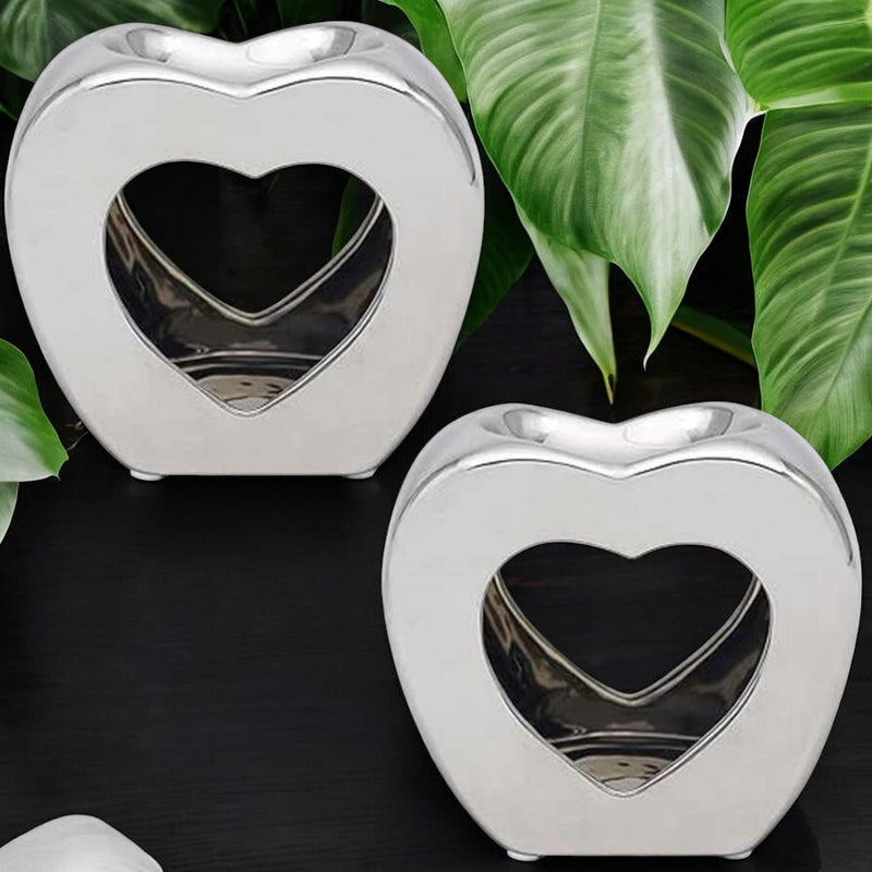 Silver Heart Wax Melt Warmer Oil Tea Light Aroma - 2 PACK - Luxury