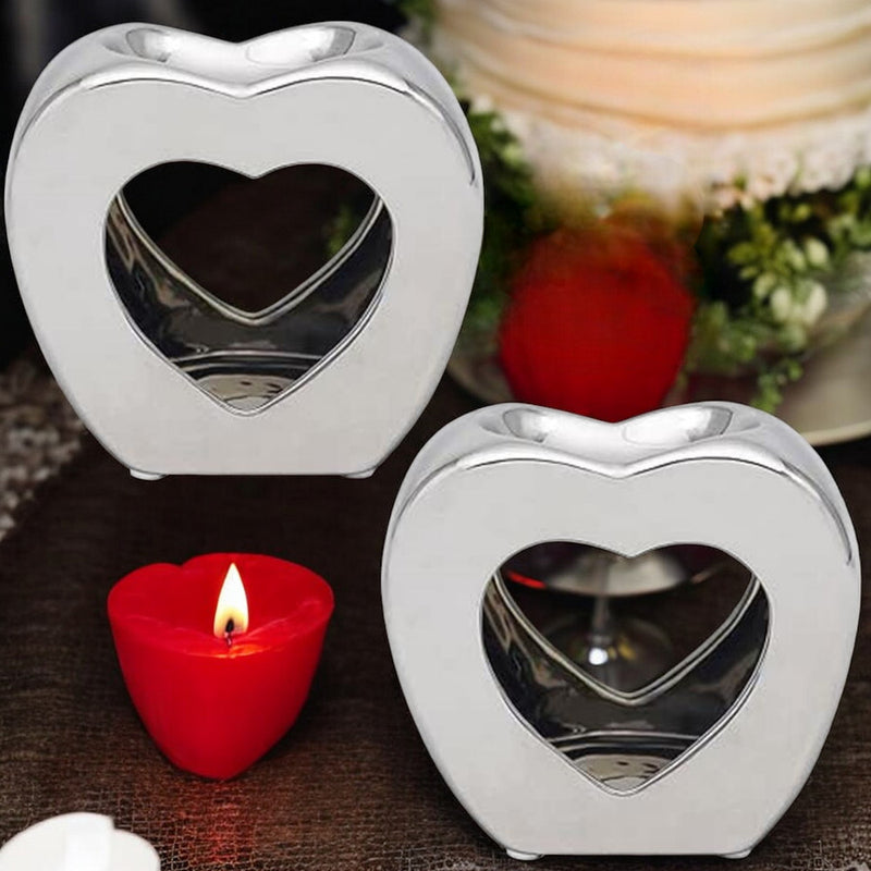 Silver Heart Wax Melt Warmer Oil Tea Light Aroma - 2 PACK - Luxury