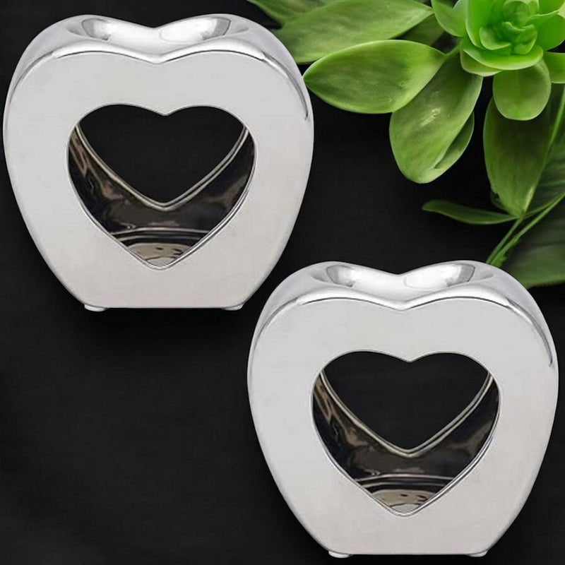 Silver Heart Wax Melt Warmer Oil Tea Light Aroma - 2 PACK - Luxury