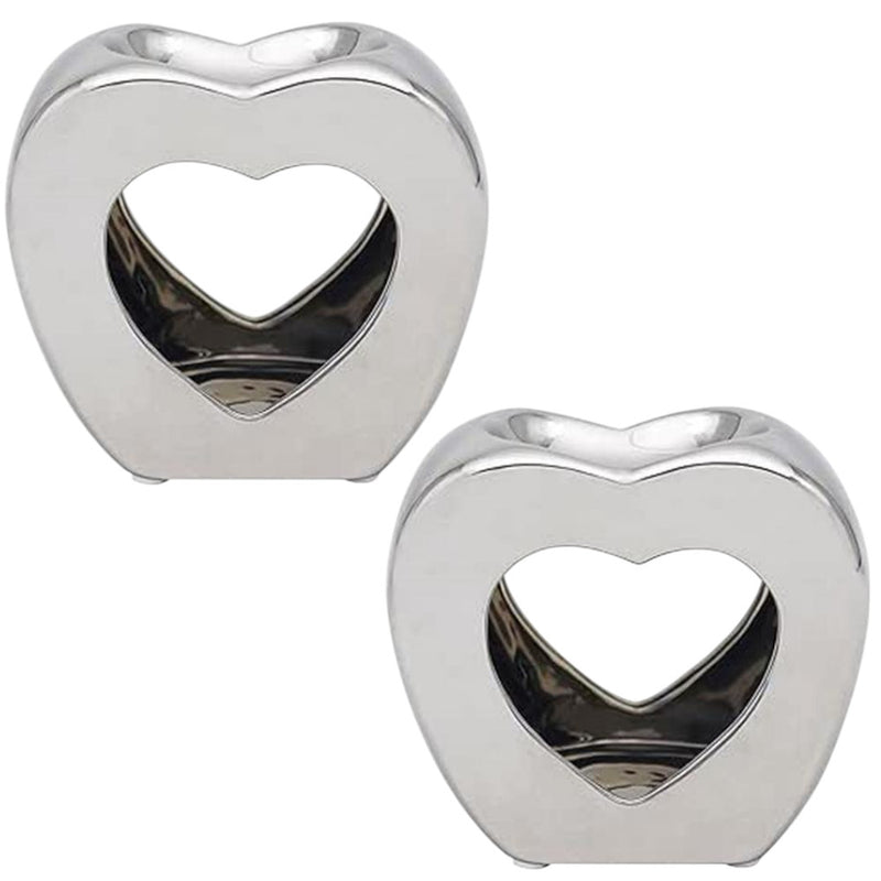 Silver Heart Wax Melt Warmer Oil Tea Light Aroma - 2 PACK - Luxury