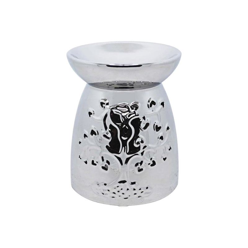 Tea Light Wax Melt Warmer Oil Burner - Tree Of Life - Silver - 2 PACK