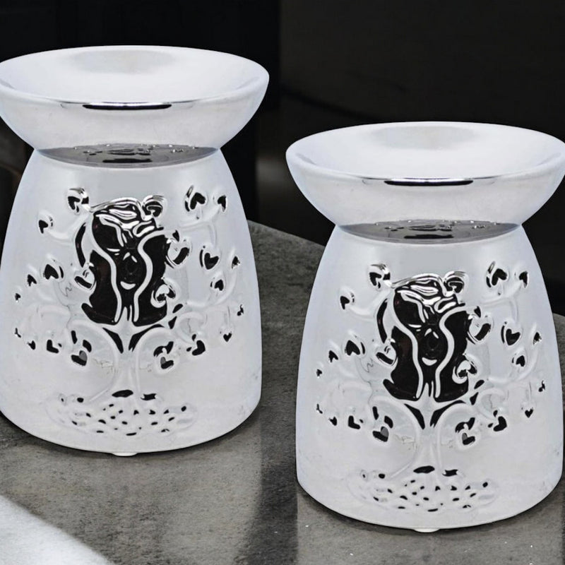 Tea Light Wax Melt Warmer Oil Burner - Tree Of Life - Silver - 2 PACK