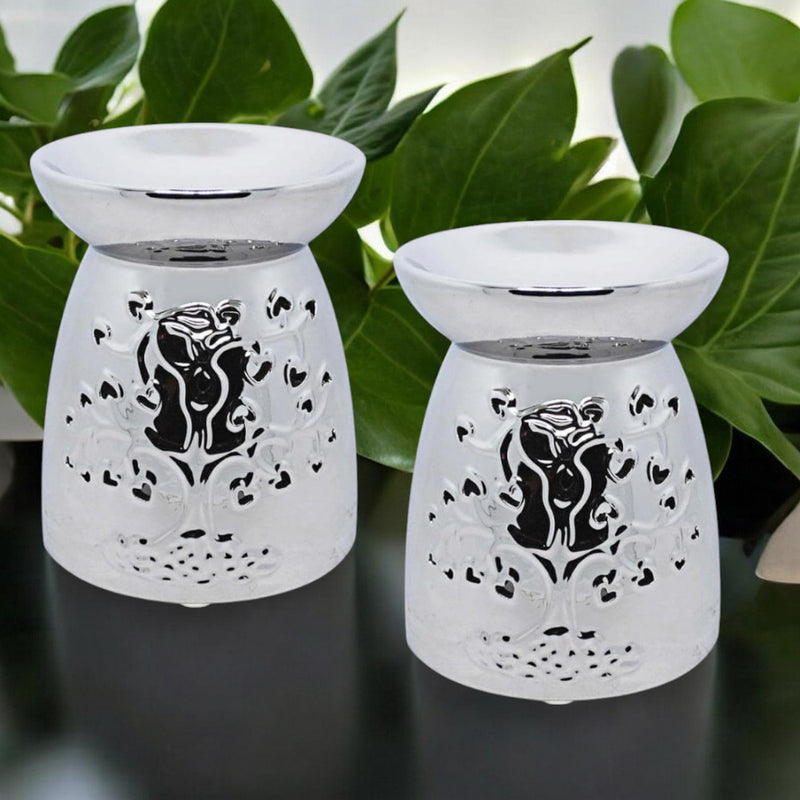 Tea Light Wax Melt Warmer Oil Burner - Tree Of Life - Silver - 2 PACK