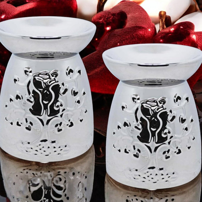 Tea Light Wax Melt Warmer Oil Burner - Tree Of Life - Silver - 2 PACK