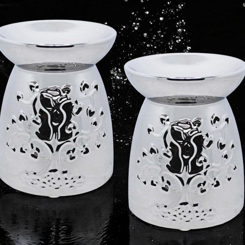 Tea Light Wax Melt Warmer Oil Burner - Tree Of Life - Silver - 2 PACK