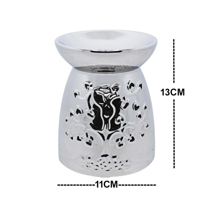 Tea Light Wax Melt Warmer Oil Burner - Tree Of Life - Silver - 2 PACK