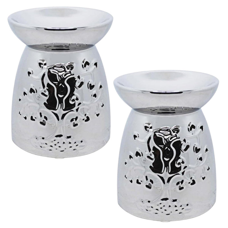 Tea Light Wax Melt Warmer Oil Burner - Tree Of Life - Silver - 2 PACK