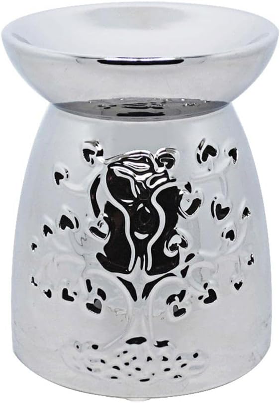 Tea Light Wax Melt Warmer Oil Burner - Tree Of Life - Silver - 2 PACK