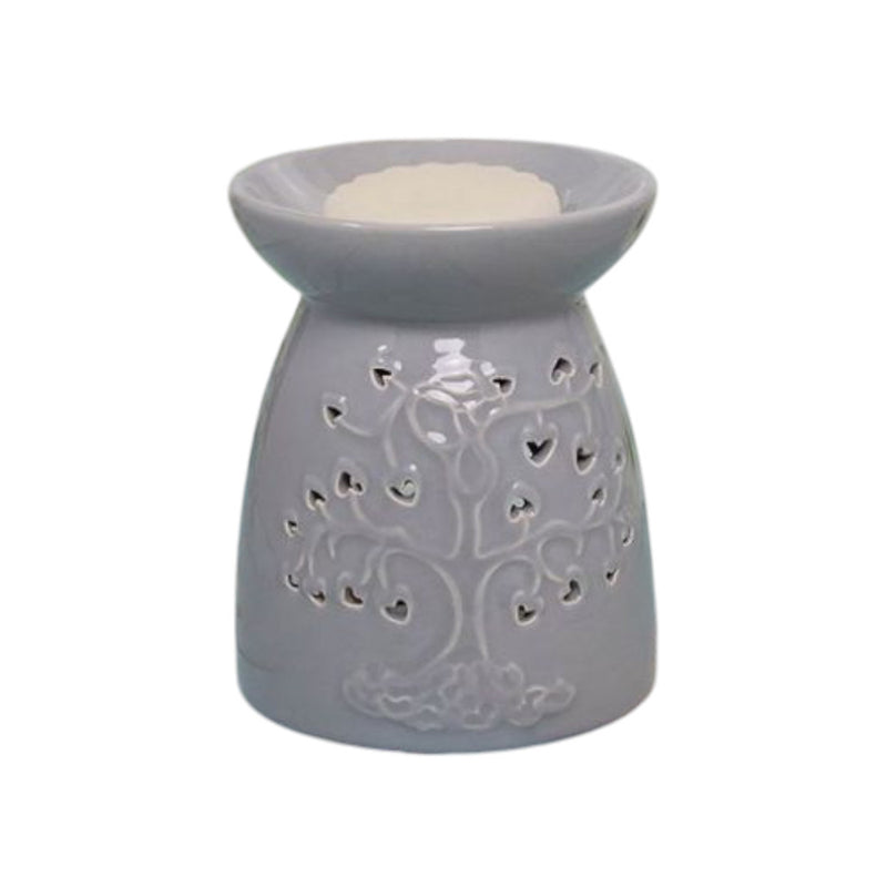 Tea Light Wax Melt Warmer Oil Burner - Tree Of Life - Grey - 2 PACK