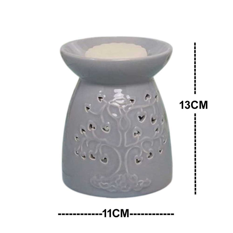 Tea Light Wax Melt Warmer Oil Burner - Tree Of Life - Grey - 2 PACK