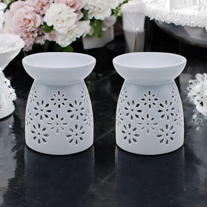 Grey Flowers Tea Light Wax Melt Warmer Oil Burner - Set Of 2