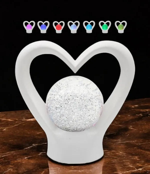 White Heart Lamp Glitter Ball Pearl Colour Changing LED Mood USB