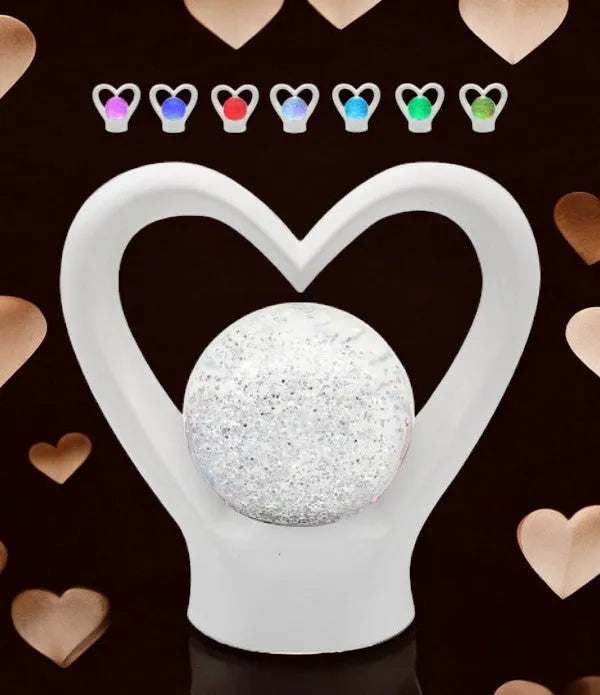 White Heart Lamp Glitter Ball Pearl Colour Changing LED Mood USB