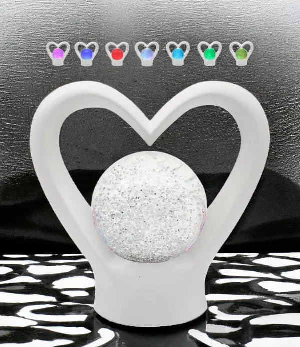 White Heart Lamp Glitter Ball Pearl Colour Changing LED Mood USB