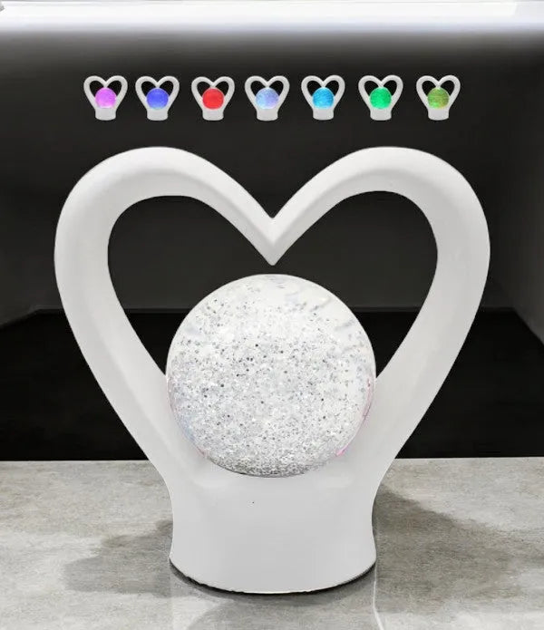 White Heart Lamp Glitter Ball Pearl Colour Changing LED Mood USB