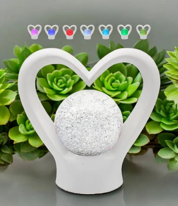 White Heart Lamp Glitter Ball Pearl Colour Changing LED Mood USB