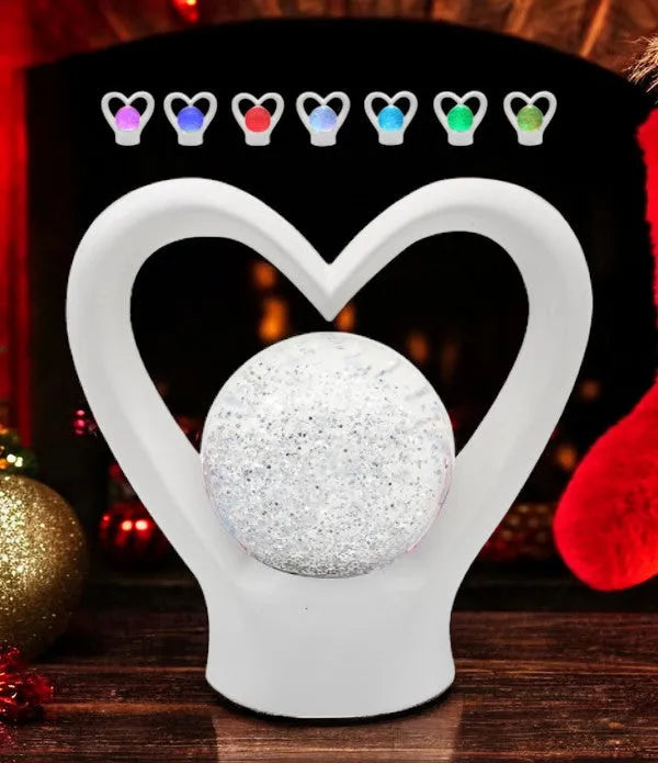 White Heart Lamp Glitter Ball Pearl Colour Changing LED Mood USB