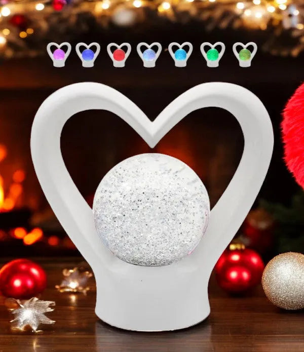 White Heart Lamp Glitter Ball Pearl Colour Changing LED Mood USB