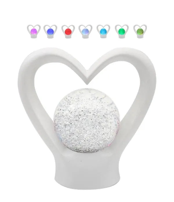 White Heart Lamp Glitter Ball Pearl Colour Changing LED Mood USB