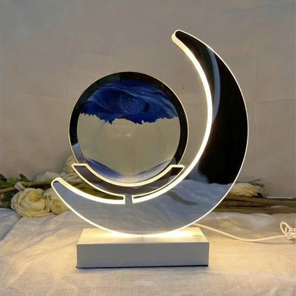 Quicksand LED Moon Lamp Table Light Mirrored 3D Motion Moving Sand Art Picture