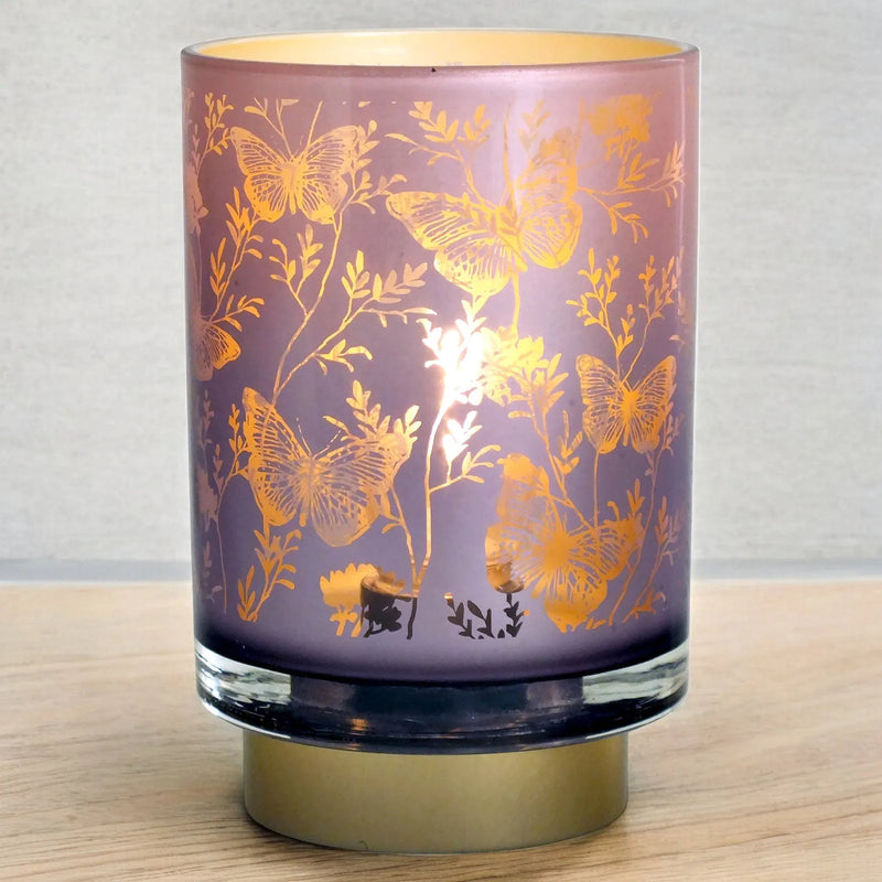 LED Table Lamps Battery Operated Cordless Glass Lights | Flowers, Leaves, Butterflies or Love Design