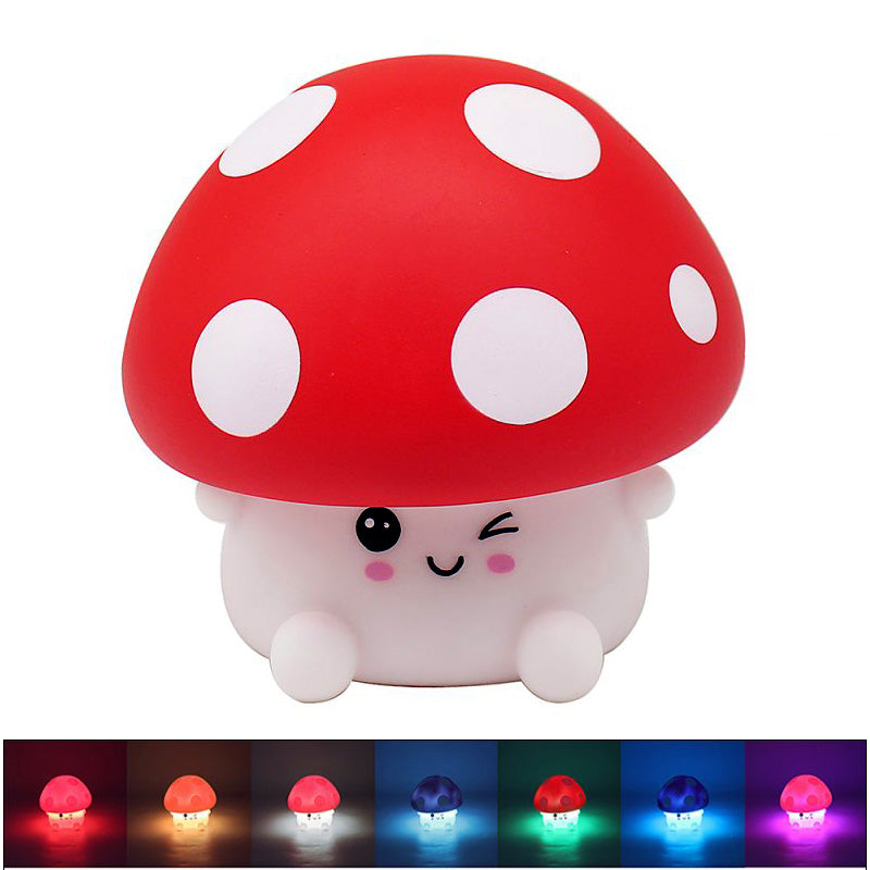 Squishy Mushroom Night Light Childrens Soft 7 Colour Changing LED Bedside Lamp