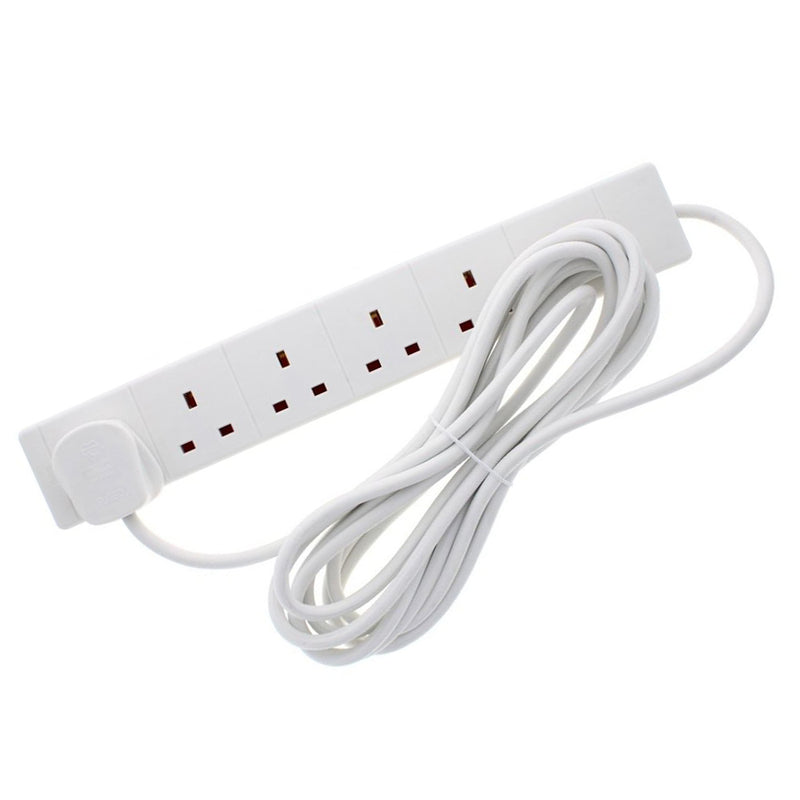 Pro-Elec White 5m Extension Lead Mains Power Cable 6 Gang UK Plug Sockets