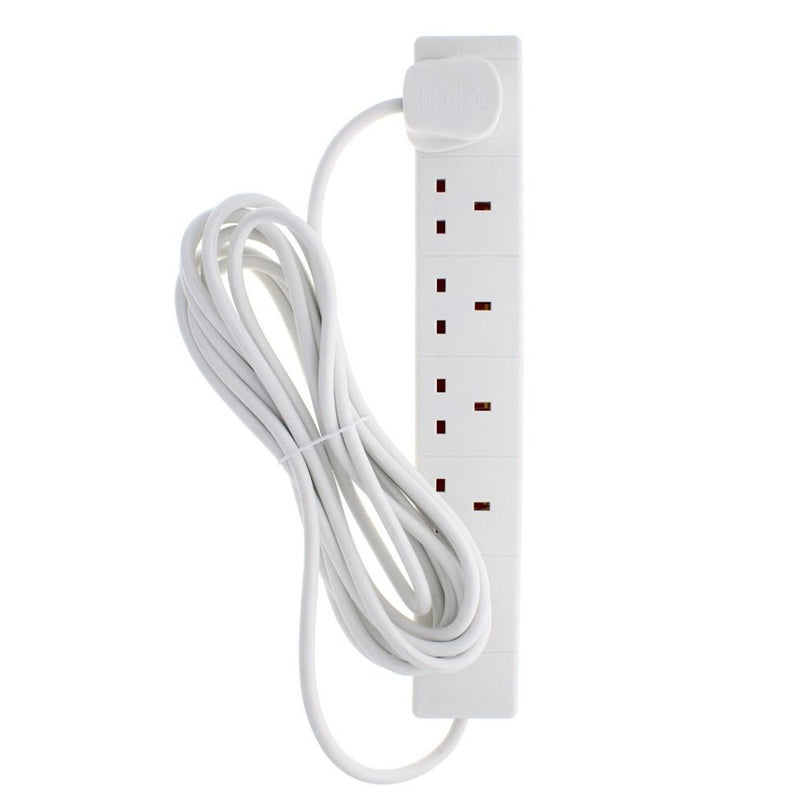 Pro-Elec White 5m Extension Lead Mains Power Cable 6 Gang UK Plug Sockets