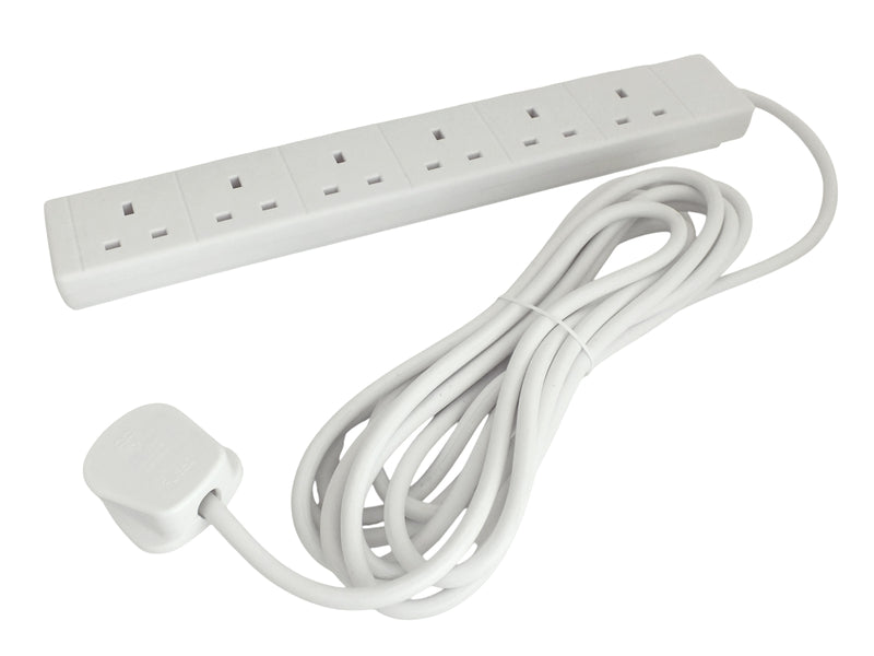 Pro-Elec White 5m Extension Lead Mains Power Cable 6 Gang UK Plug Sockets