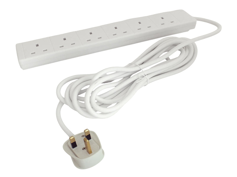 Pro-Elec White 5m Extension Lead Mains Power Cable 6 Gang UK Plug Sockets