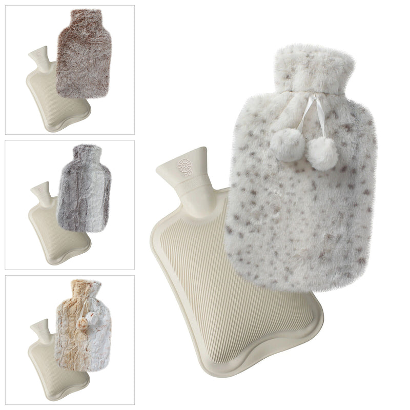 2 Litre Hot Water Bottle with Faux Rabbit Fur Cover | Warm, Soft and Fluffy - Choice of Colour