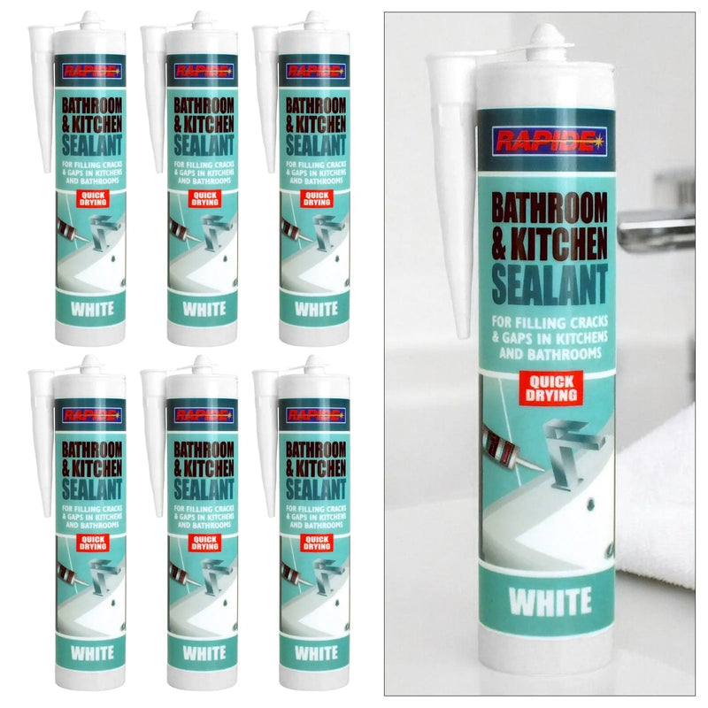 Rapide Bathroom & Kichen Sealant 6 x Rapide White Bathroon & Kitchen Sealant | 6 x 260ml Cartridges