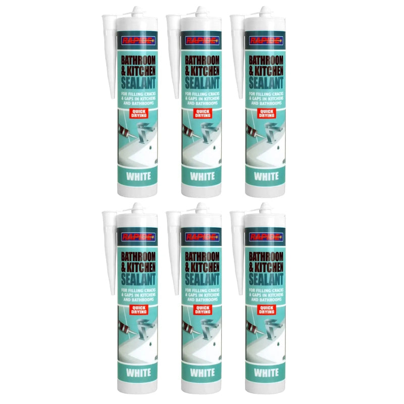 Rapide Bathroom & Kichen Sealant 6 x Rapide White Bathroon & Kitchen Sealant | 6 x 260ml Cartridges