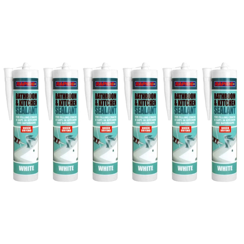 Rapide Bathroom & Kichen Sealant 6 x Rapide White Bathroon & Kitchen Sealant | 6 x 260ml Cartridges