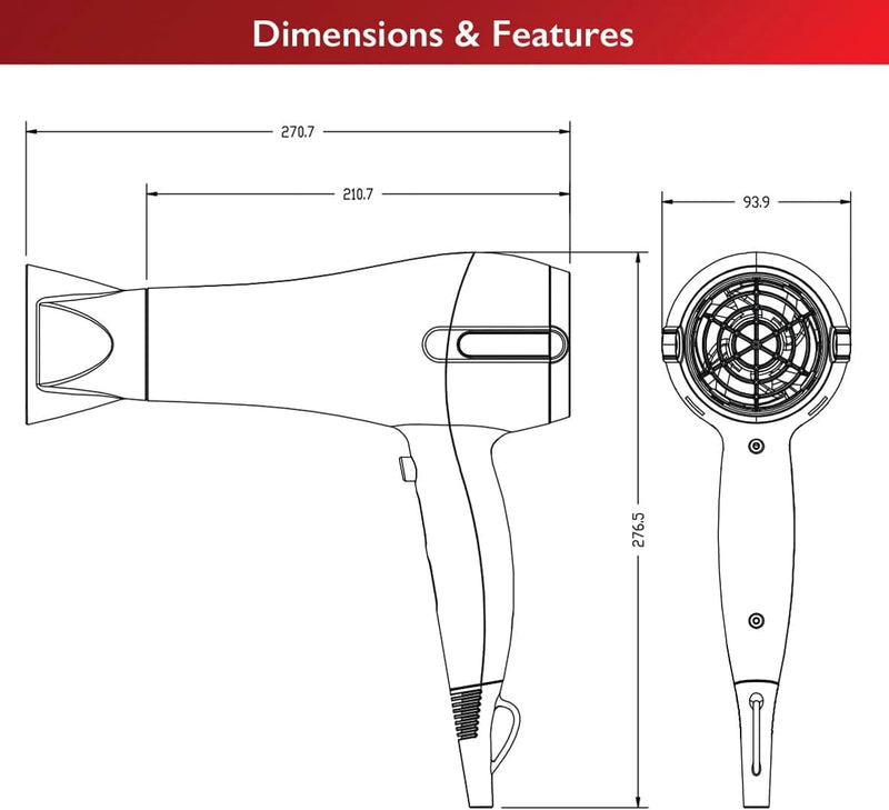 RedHot hair dryer Red Hot 2200w Professional Style Hairdryer 3 Heat 2 Speed Hair Dryer