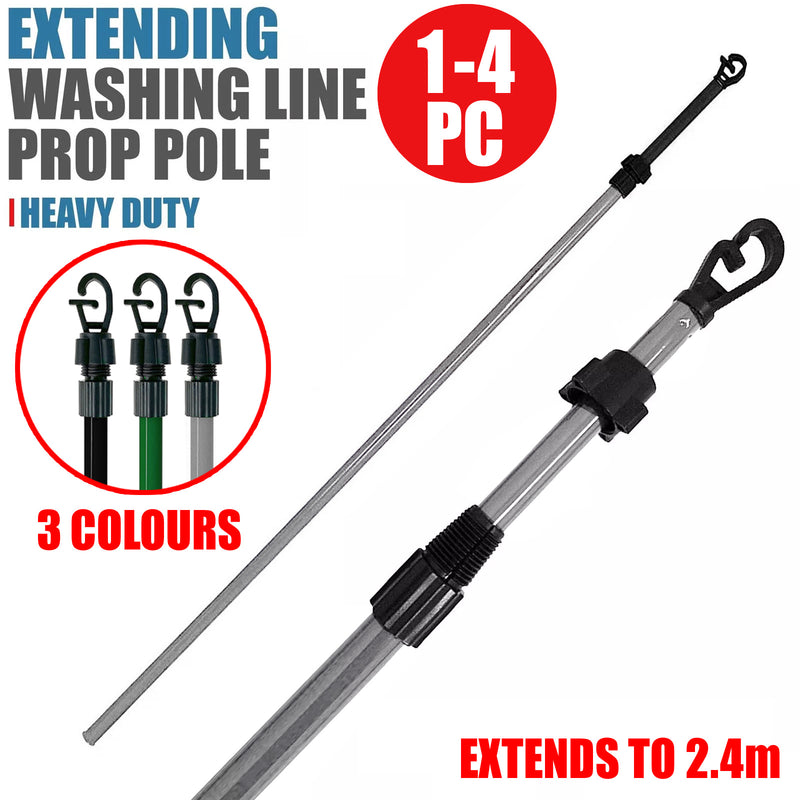 2.4m Telescopic Clothes Pole Washing Line Prop | Extendable Twist Lock Operation | Choice of Colour