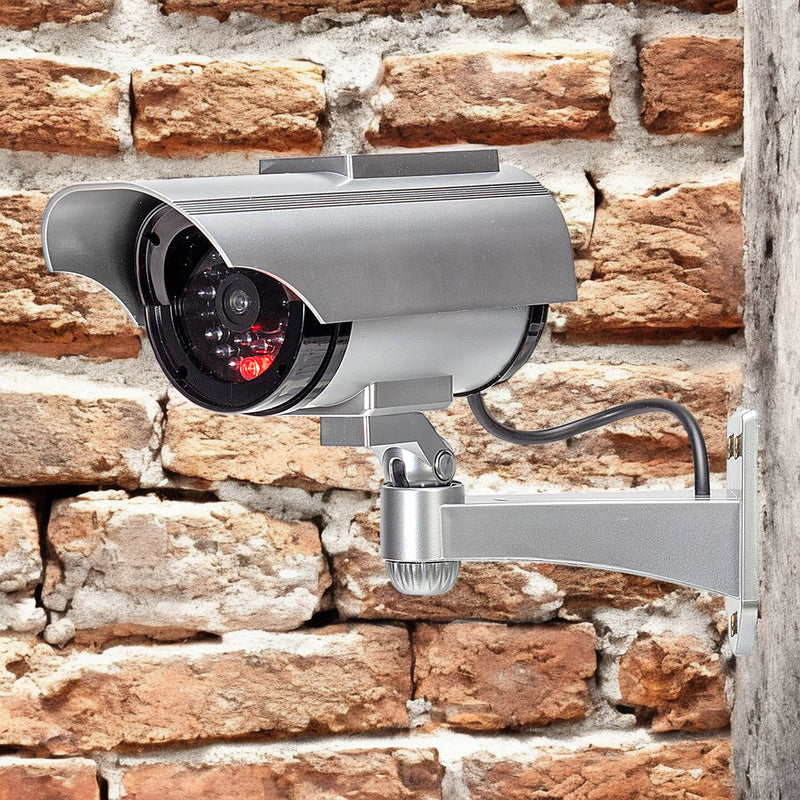 Pack of 2 Dummy CCTV Security Cameras with Solar Powered Flashing LED Lights