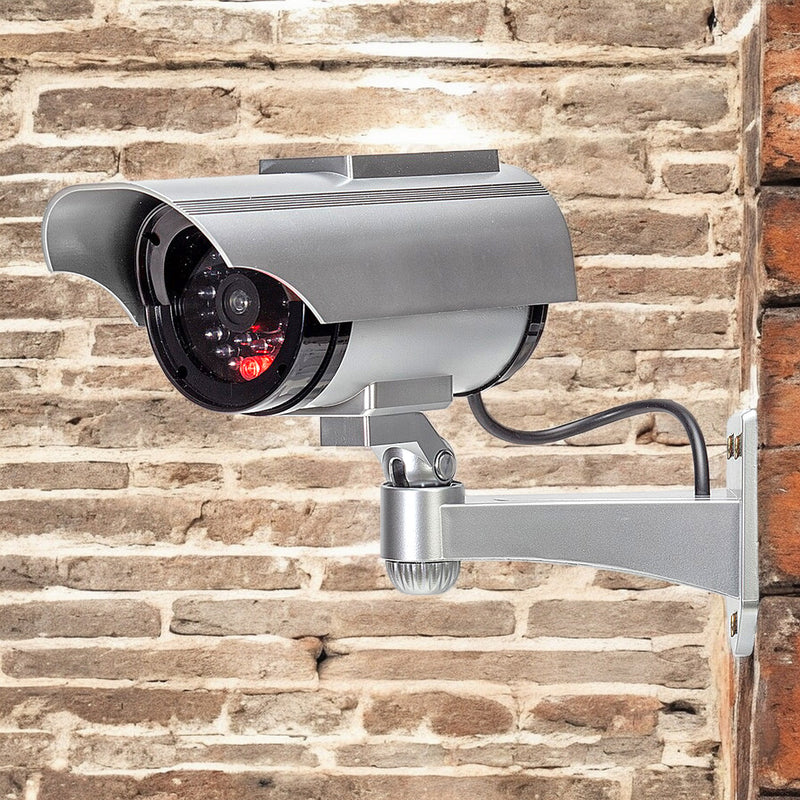 Pack of 2 Dummy CCTV Security Cameras with Solar Powered Flashing LED Lights