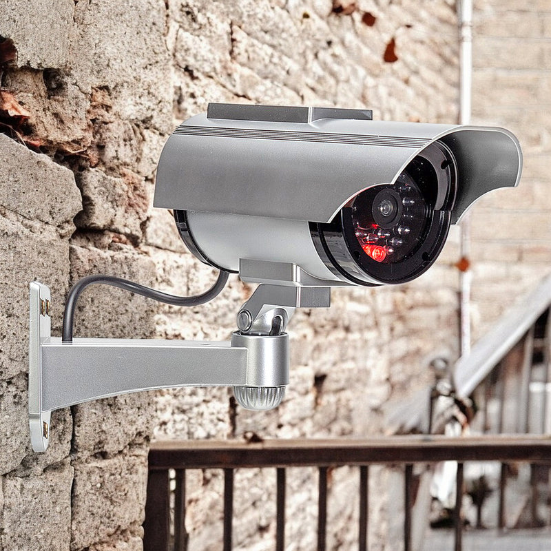 Pack of 2 Dummy CCTV Security Cameras with Solar Powered Flashing LED Lights