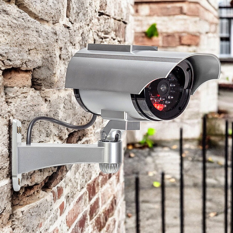 Pack of 2 Dummy CCTV Security Cameras with Solar Powered Flashing LED Lights