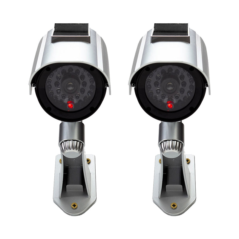 Pack of 2 Dummy CCTV Security Cameras with Solar Powered Flashing LED Lights