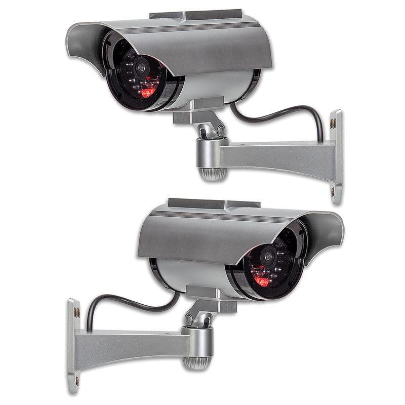 Pack of 2 Dummy CCTV Security Cameras with Solar Powered Flashing LED Lights