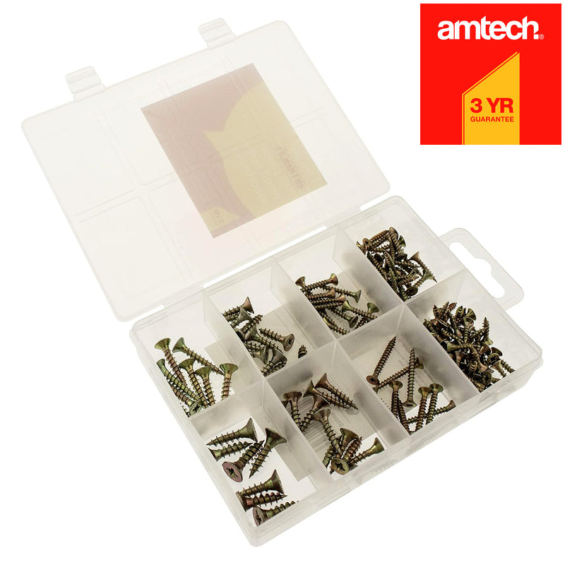 Amtech 149pc Wood Screws Assortment | Pozi Countersunk Woodscrews & Storage Case