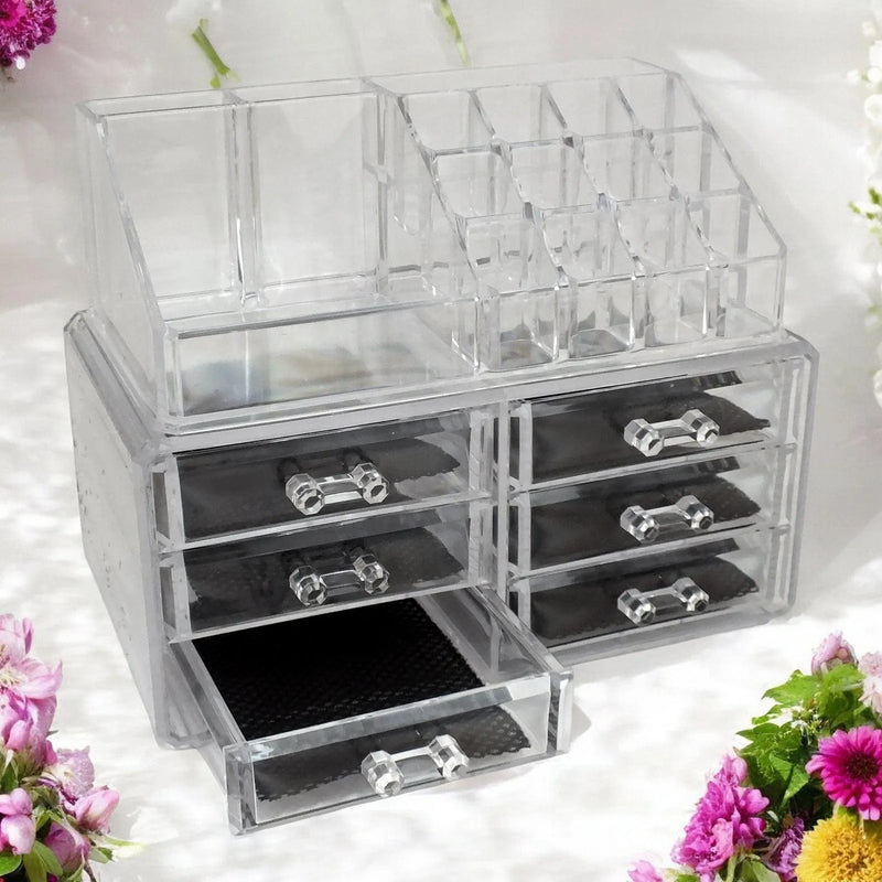 Secrets Cosmetics Organiser Clear Acrylic 6 Drawer Cosmetic Organiser Make Up Storage Box